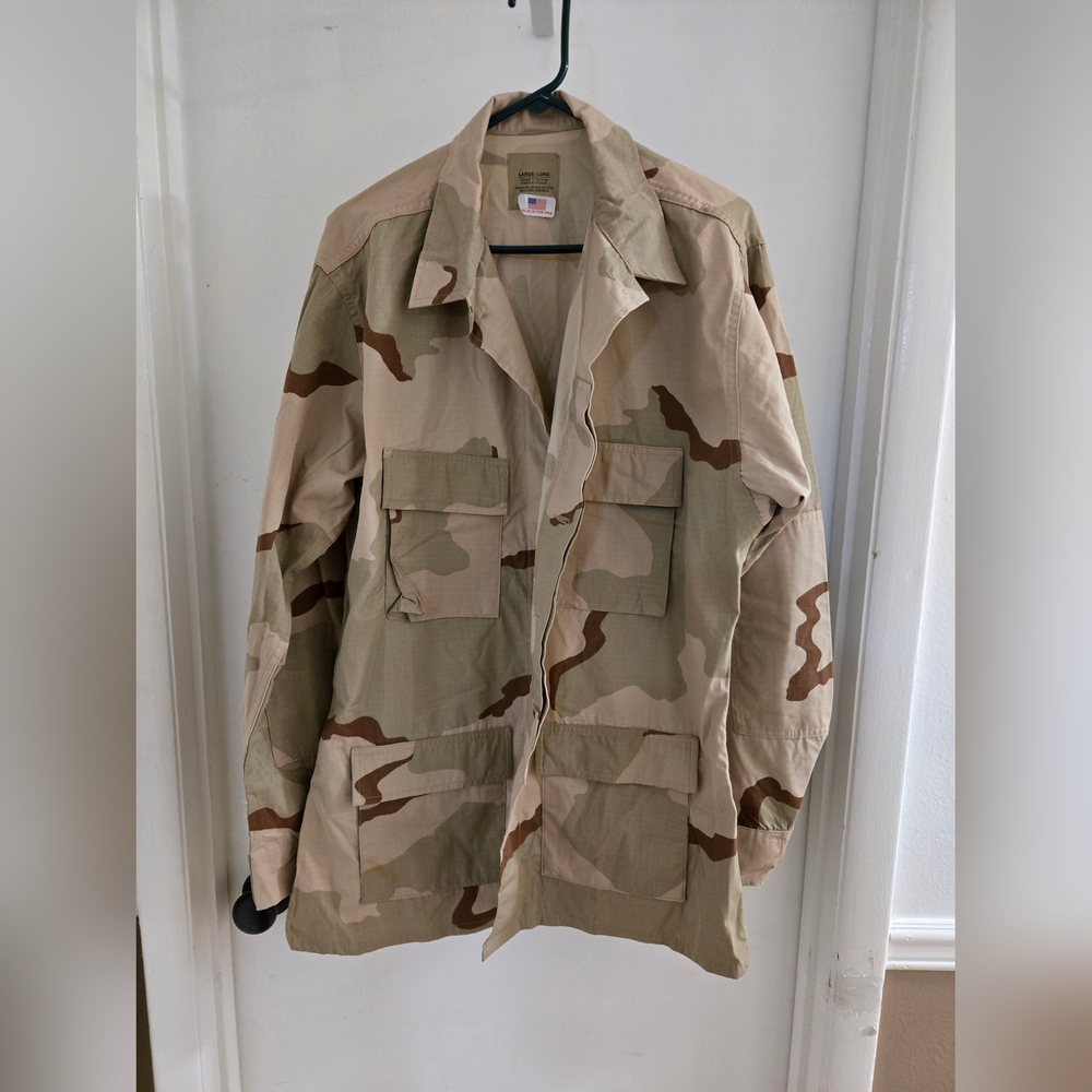 Vintage Military Jacket Mens Regular Tan Desert Camouflage Combat Coat Sz L